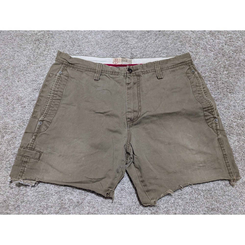 Dockers Shorts Mens 36 Khaki D3 Classic Fit Flat Front Cut Off Raw Hem Workwear